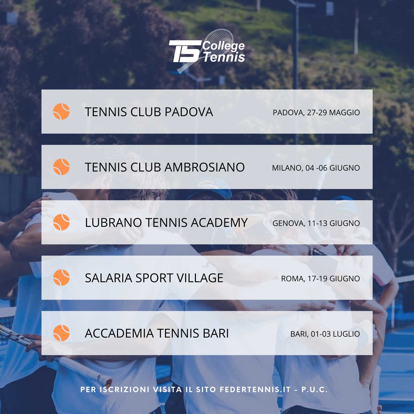 Circuito Play College Tennis – Tappe 2021